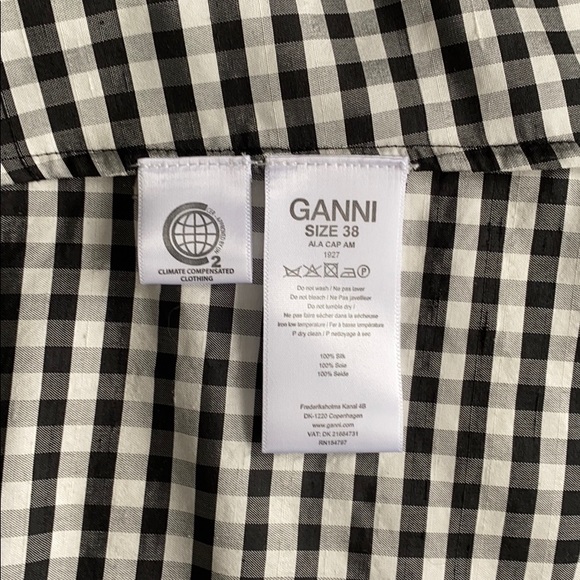 Ganni Gingham Silk-Crepe Wrap Dress Sz 38 / M - Picture 6 of 6